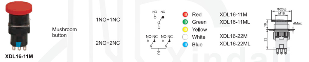 Dimension technical drawing of the XDL16-11M switch