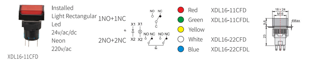Physical dimensions and contact configuration for indicator switch