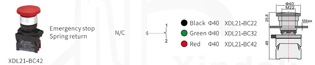 Technical diagram showing dimensions of the mushroom head push button
