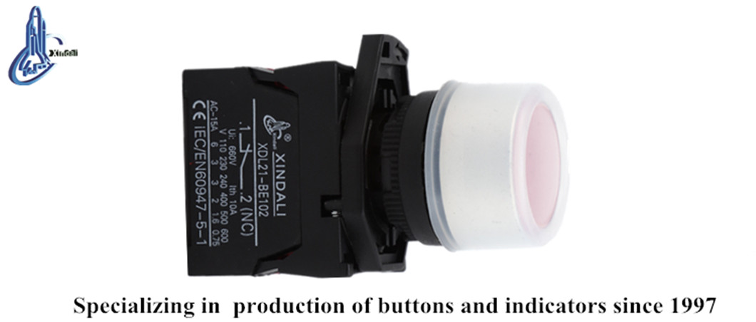 Close-up view of the latching push button switch