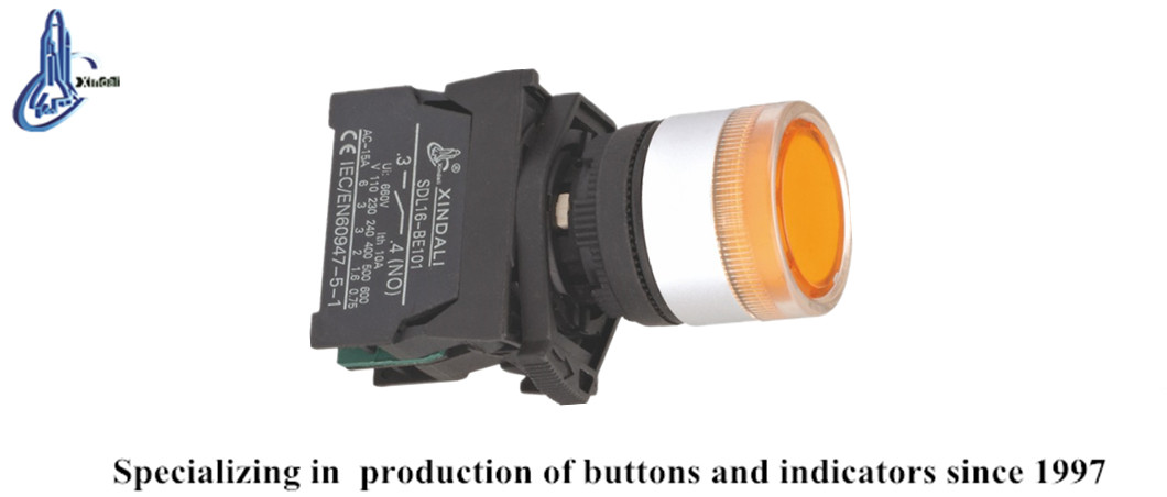 Side profile of industrial push button switch showing contact assembly