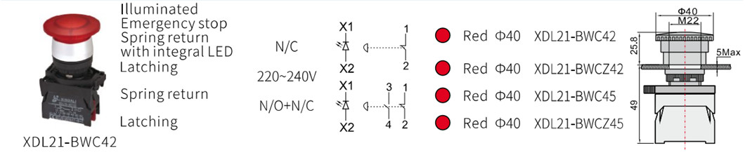 Technical diagram showing button dimensions and mounting specifications