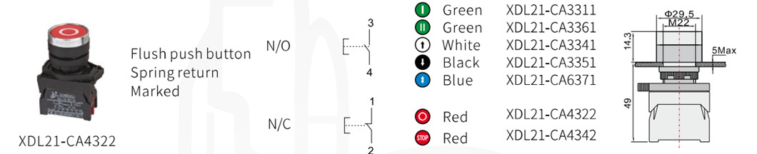 Dimensional diagram of the push button switch
