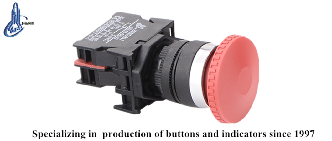Waterproof industrial push button close-up