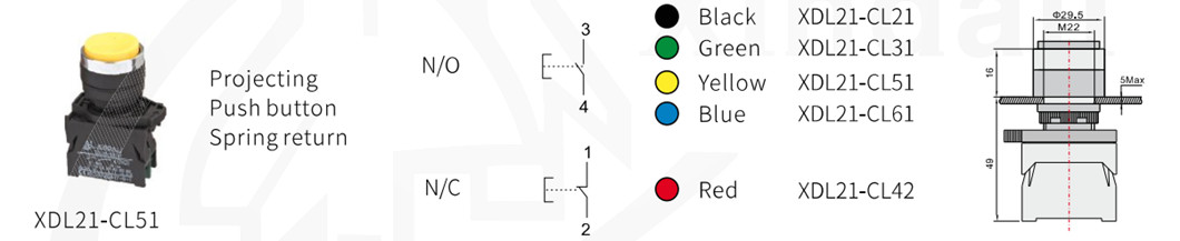 Diagram showing XDL21 series dimensions and mounting details