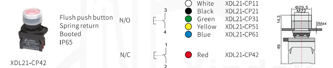 Flush push button with rubber boot dimensions