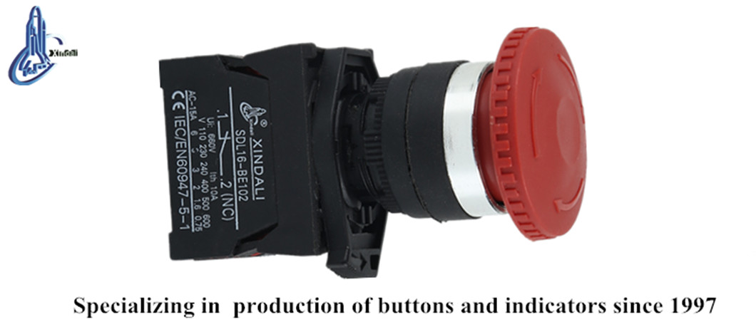 Front view of the industrial mushroom emergency stop button