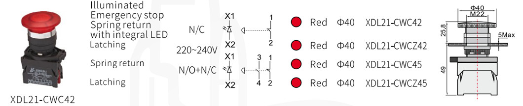 Illuminated emergency stop switch configuration