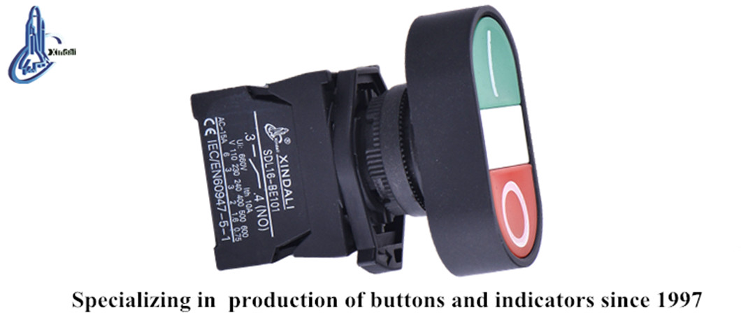 Double-headed push button switch with red and green buttons