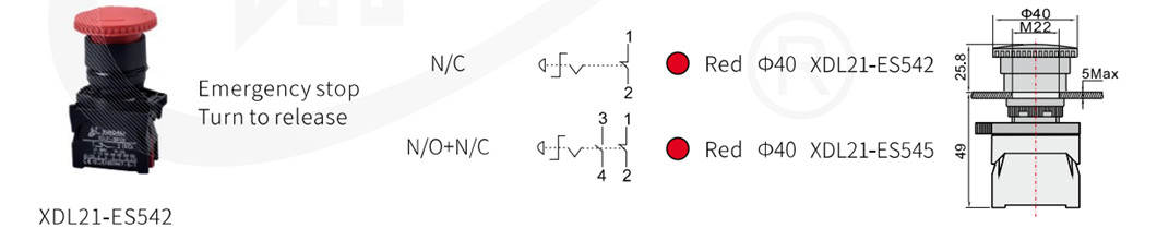 Turn to release emergency stop switch dimensions