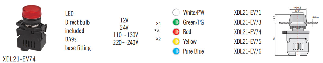 Technical diagram of LED push button components