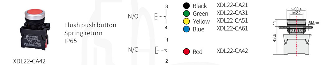 Flush push button switch with spring return mechanism