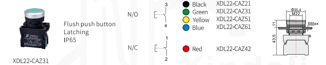 Flush mount push button switch dimension diagram