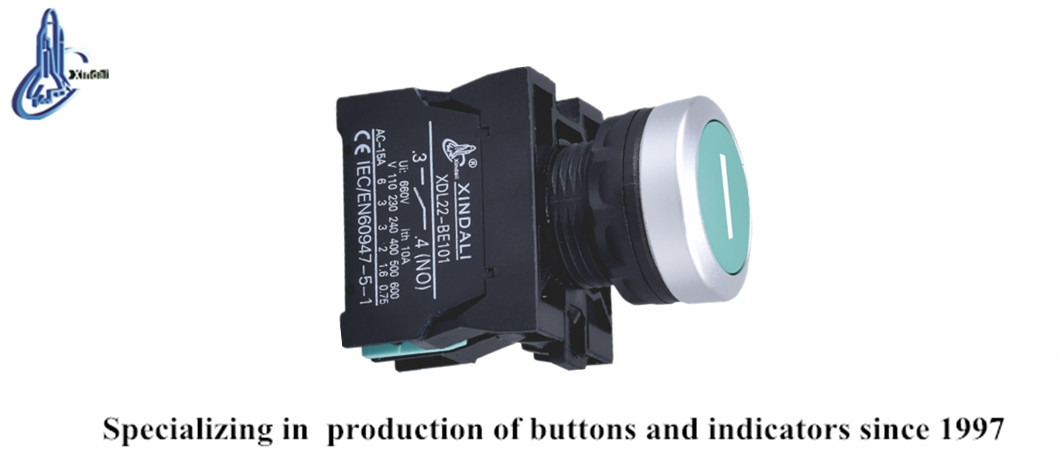Green push button switch showing electrical symbol