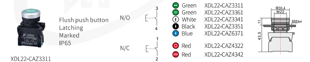 Technical drawing and dimensions of the push button