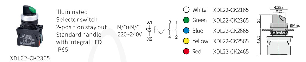 Illuminated selector switch dimensions and color options
