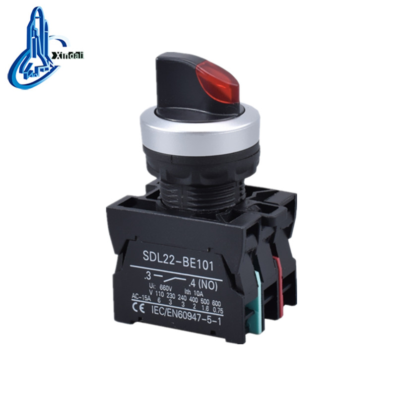 3-Position Red Push Button Switch with LED Indicator