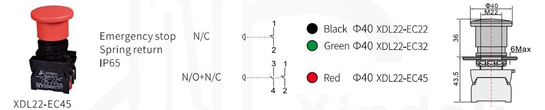 Mechanical dimensions of the push button