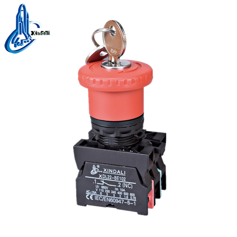 Mushroom Button Selector Emergency Stop Pushbutton Switch with Key