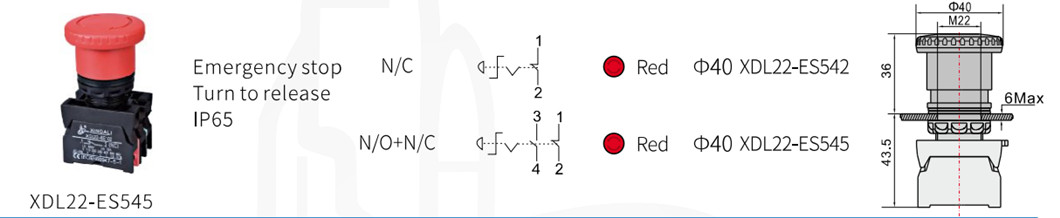 Engineering diagram showing dimensions of the emergency stop switch