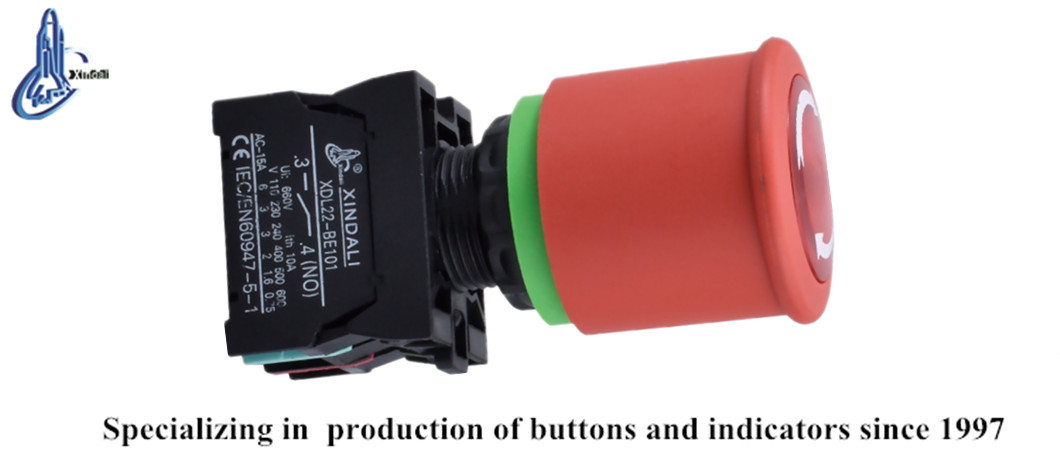 Close up of the XDL22 emergency stop switch