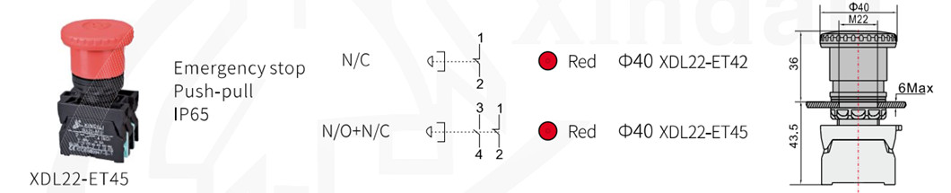 Emergency stop push-pull button mechanical diagram and model variants
