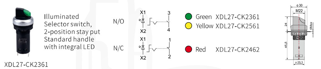 Technical diagram showing dimensions and contact configuration