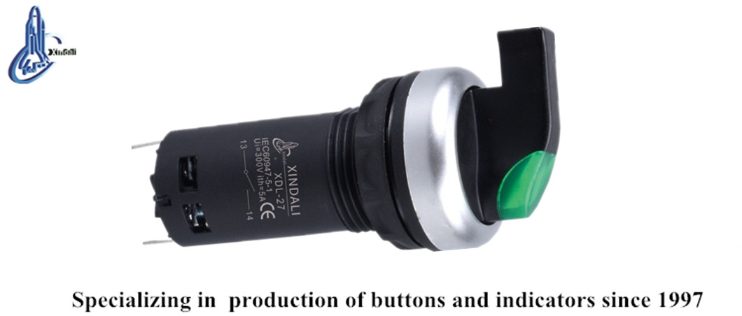 Close up of 3-position selector switch with long handle