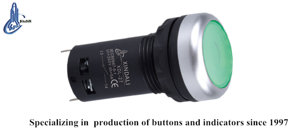 Close-up view of the flush-mount LED indicator pushbutton switch