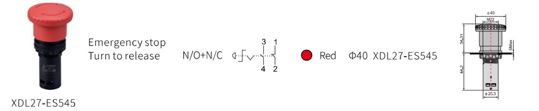 Emergency stop button dimension diagram