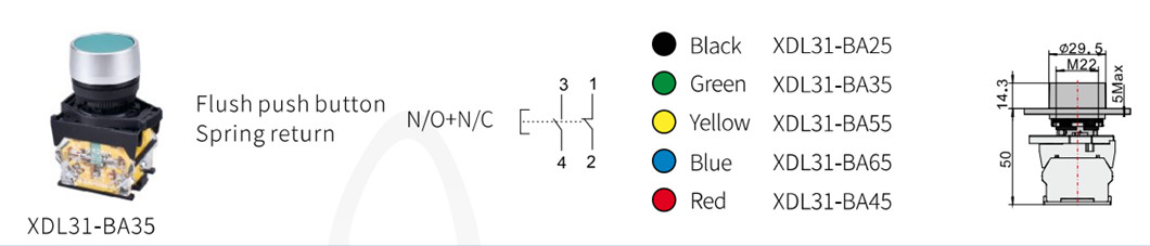 Technical diagram showing button dimensions