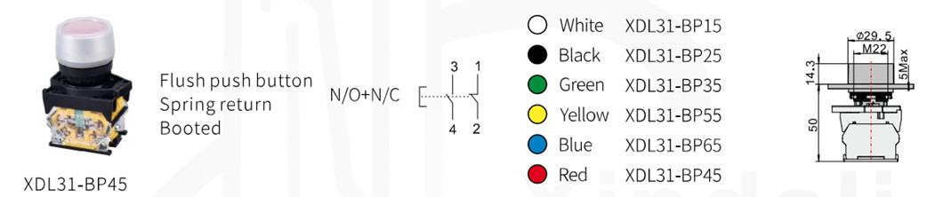 Detailed mechanical dimensions and flush push button design