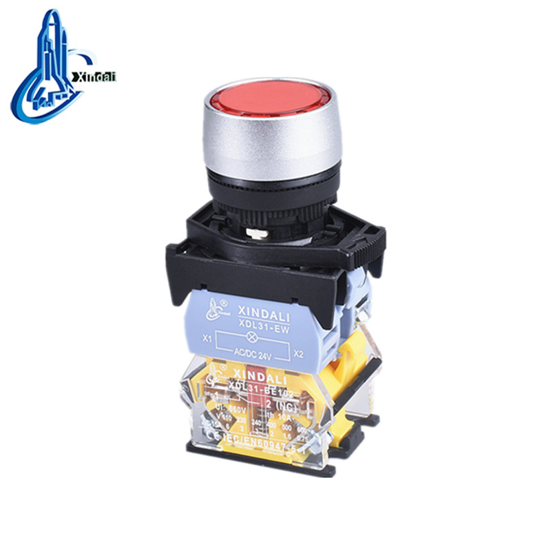 Red Flush Head Signal Indicator Light Push Button Switch