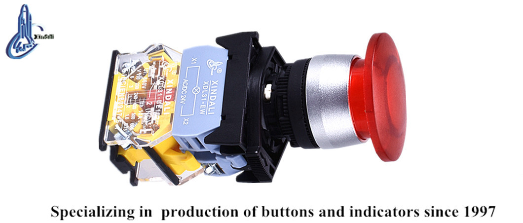 Industrial push button switch component close-up