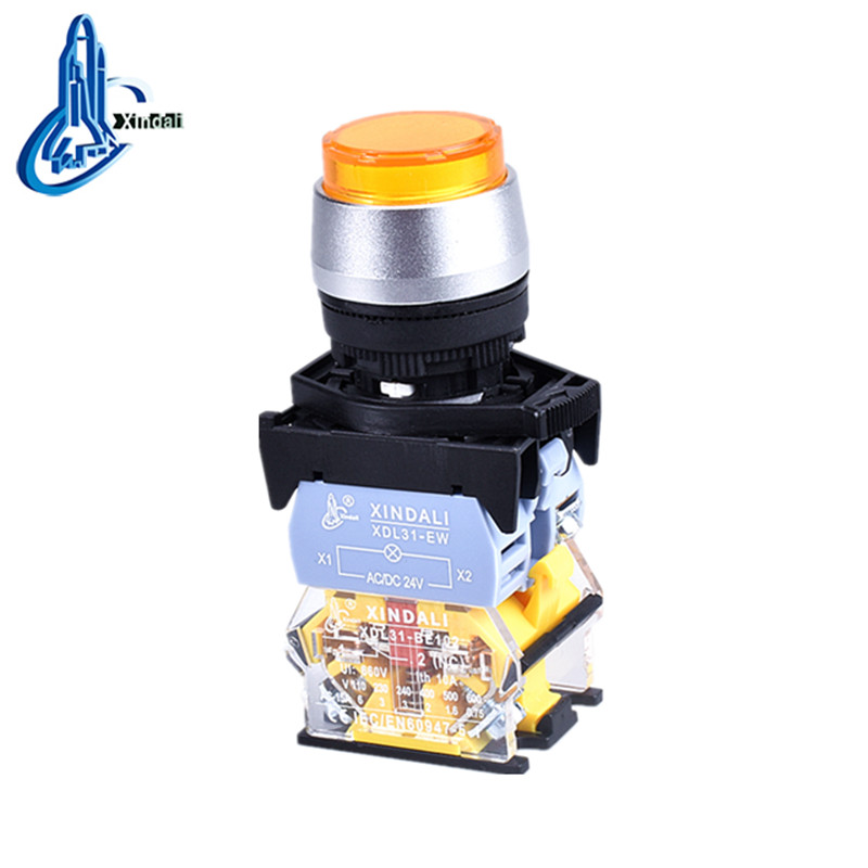22mm Yellow Convex Head LED Indicator Push Button Switch
