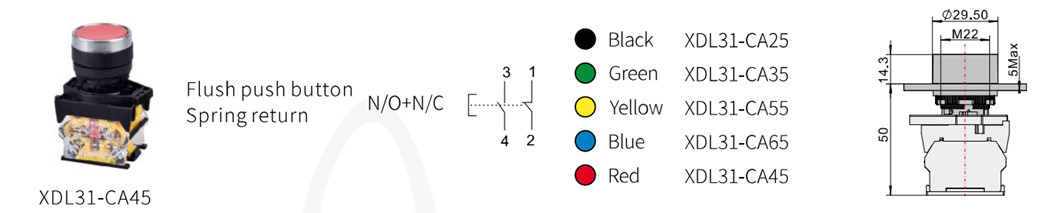 Dimensional diagram of the push button switch
