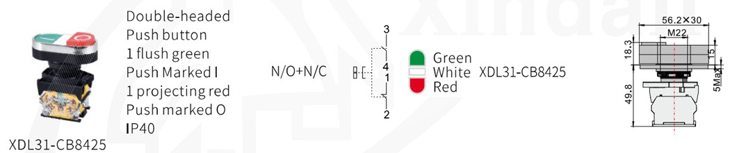 Double-headed green and red push button switch