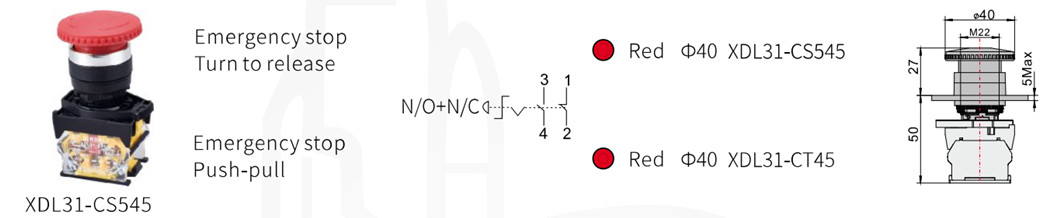 Red mushroom head emergency stop push button switch diagram