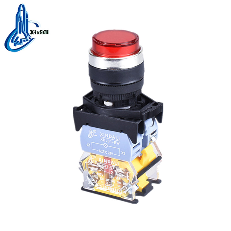 Red LED Indicator Convex Head Push Button Switch