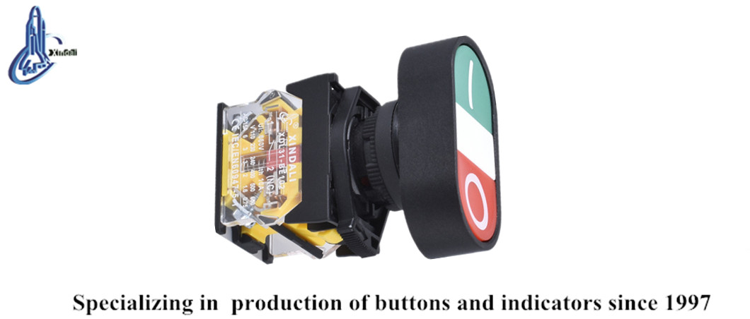 Front view of the dual action push button switch