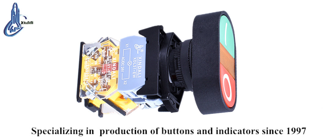 Close up of double head push button with indicator