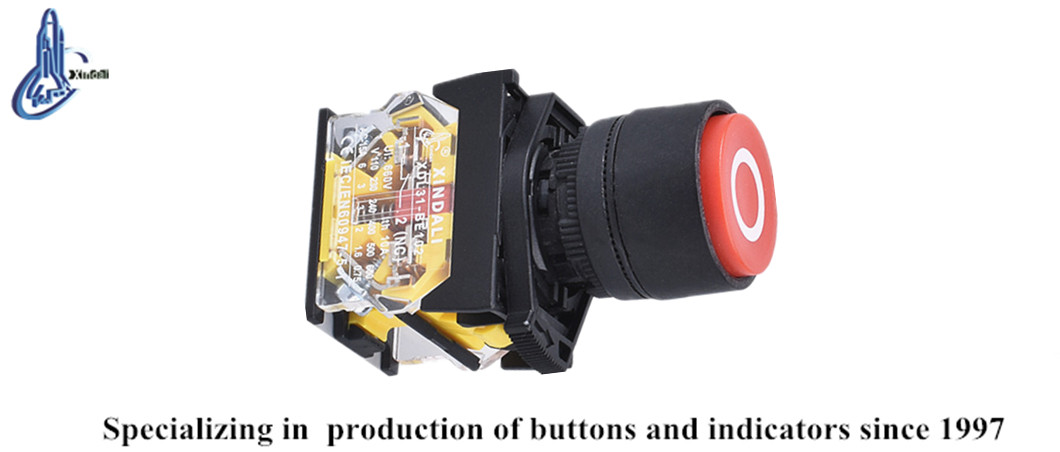Close up of the red convex push button switch