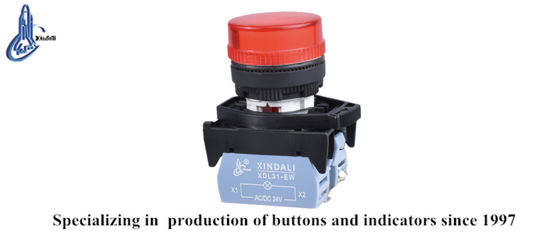 Close up view of the LED indicator push button switch