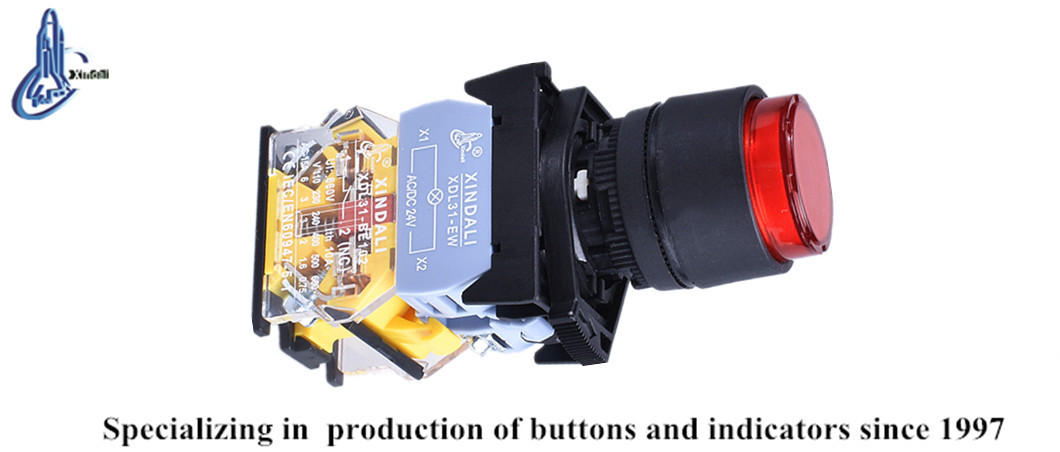 Close-up of the red convex head industrial switch