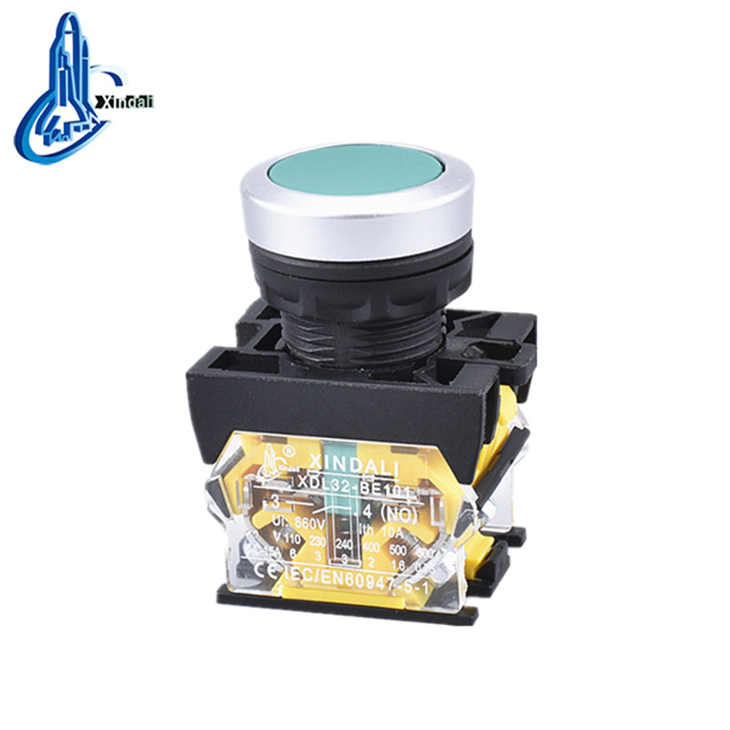 Green Flush Head Spring Return Push Button Switch