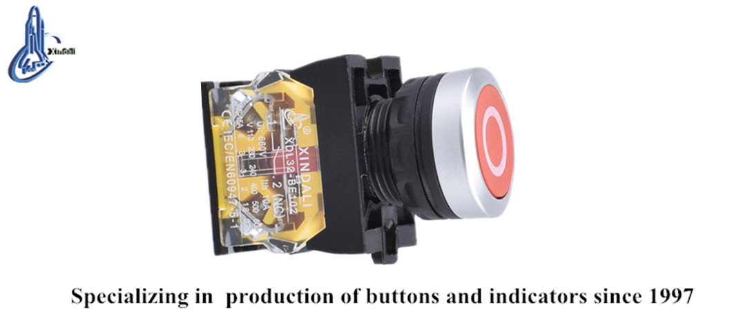 Metal push button switch close up