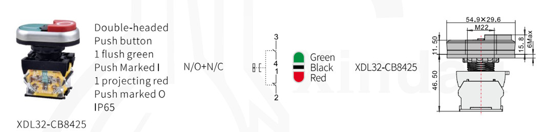 Double head push button switch with N/O and N/C contact diagram