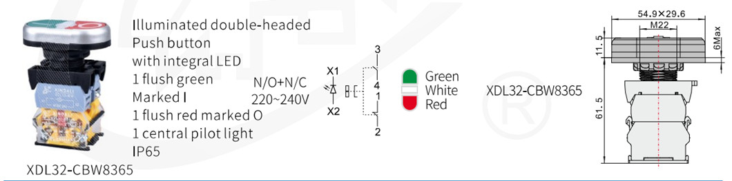Illuminated double-headed push button switch diagram