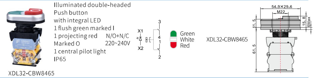 Illuminated double-headed push button switch with LED