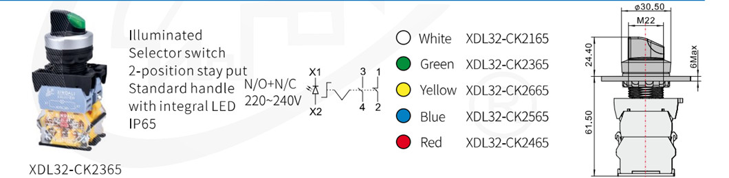 Illuminated selector switch dimensions and handle operation